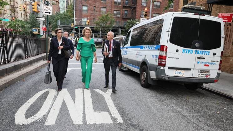 Queen Mathilde of Belgium pictured walking in the streets of New York on the way to UN building the 81st session of the United Nations General Assembly (UNGA81), in New York City, United States of America, Monday 21 September 2026.  BENOITxDOPPAGNE 187299835