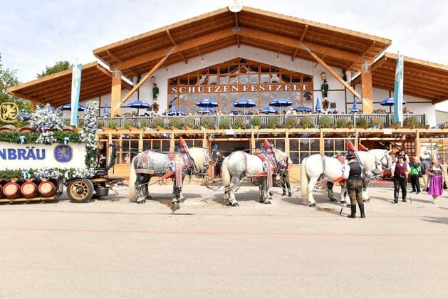 Schützenfest tent on September 21, 2026, at Oktoberfest in Munich, Germany; Damenwiesn event at Oktoberfest in Munich, Germany
