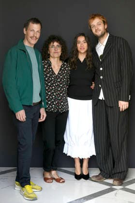 Stefan Butzmühlen, Cristina Diz, Greta Fernandez, and Jan Bülow at an exclusive photo shoot with the cast of the feature film *Die Gäste* at the 74th San Sebastián International Film Festival (Festival Internacional de Cine de San Sebastián) at the Hotel Maria Cristina in San Sebastián, September 21, 2026 Foto:xC.xNiehausx xFuturexImagex gaeste_6903