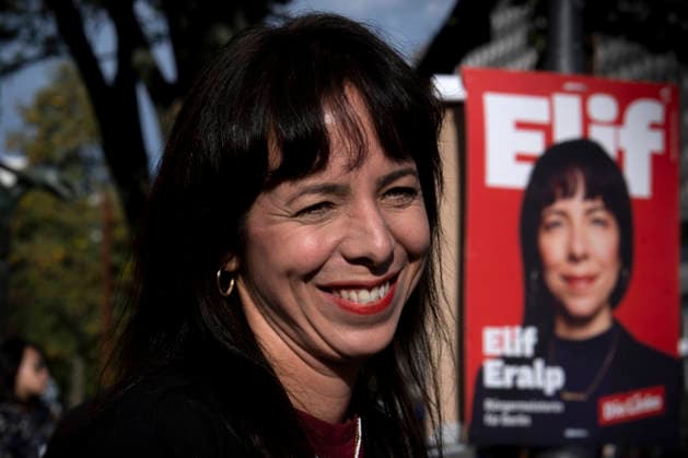 Elif Eralp, Die Linke Campaign Closing Event, DEU, Germany, Berlin, September 18, 2026 Elif Eralp, lead candidate for Die Linke in Berlin, at a rally marking the en