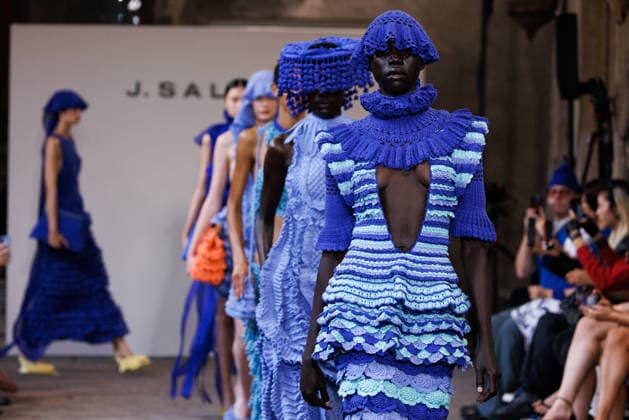 IPA88843126 - Milan, Milan Women™s Fashion Week Spring Summer 2027 - Women™s Fashion, Spring Summer 2027 - J. Salinas fashion show - runway - pictured: Models, finale of the fashion show.  Copyright: xCinziaxCamelax xx IPA88843126