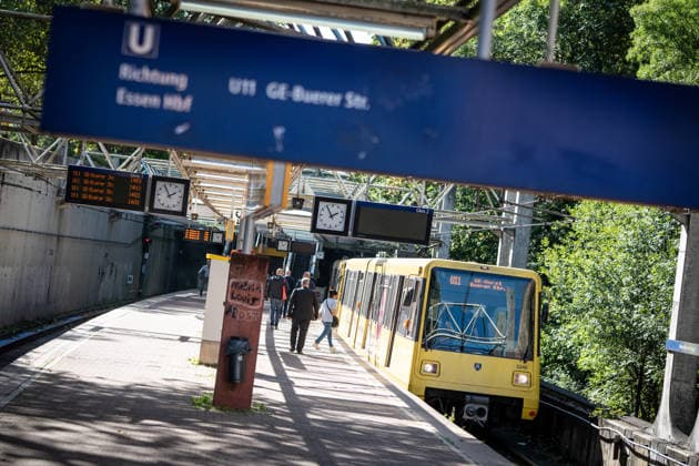 Access to the Messe West Süd Gruga stop on the U11 line in Essen, at the trade fair grounds Access to the Messe West Süd Gruga stop on the U11 line in Essen, at the trade fair grounds, Essen, North Rhine-Westphalia, Germany Messe West Süd Gruga stop