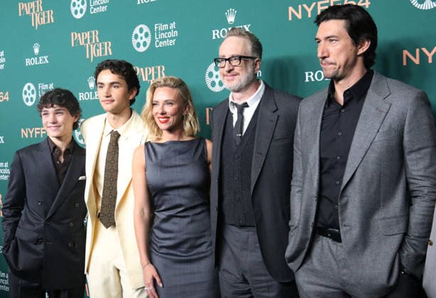 New York September 25, 2026. Roman Engel, Gavin Goudey, Scarlett Johansson, James Gray, Adam Driver and Miles Teller attend 64th New York Film Festival - NYFF64, Open Night premiere of Paper Tiger at Alice Tully Hall Lincoln Center in New York. September 25,2026. Copyright: xEWx
