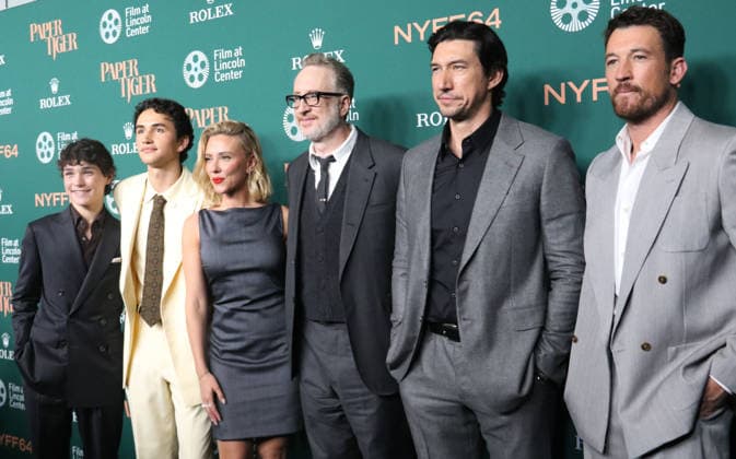 New York September 25, 2026. Roman Engel, Gavin Goudey, Scarlett Johansson, James Gray, Adam Driver and Miles Teller attend 64th New York Film Festival - NYFF64, Open Night premiere of Paper Tiger at Alice Tully Hall Lincoln Center in New York. September 25,2026. Copyright: xRWx