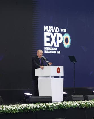 Turkish President Recep Tayyip Erdogan ISTANBUL, TURKIYE - SEPTEMBER 26: (----EDITORIAL USE ONLY - MANDATORY CREDIT - TURKISH PRESIDENCY MURAT KULA HANDOUT - NO MARKETING NO ADVERTISING CAMPAIGNS - DISTRIBUTED AS A SERVICE TO CLIENTS----) Turkish President Recep Tayyip Erdogan delivers a speech during the closing program of the 21st MUSIAD Expo International Trade Fair and the 29th International Business Forum at the Istanbul Expo Center in Istanbul, Turkiye, on September 26, 2026. TUR Presidency Murat Kula Handout Anadolu Istanbul Turkey. Editorial use only. Please get in touch for any other usage.  Copyright: x2026xAnadoluxTURxPresidencyx xMuratxKulax xHandoutx
