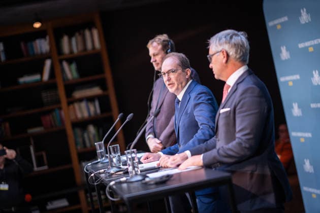 Jim O’Callaghan, Minister for the Interior of the Republic of Ireland and President of the EU Council, Alexander Dobrindt, German Federal Minister of the Interior, Magnus Brunner, EU Commissioner for Home Affairs and Migration (from left) during the opening remarks at the 2nd Munich Migration Meeting—a gathering of European ministers on the implementation of the