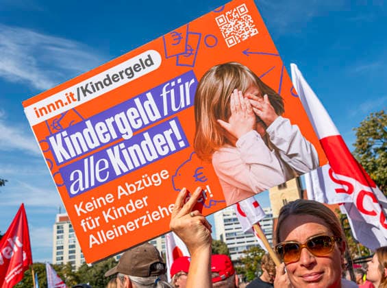 DGB Social Protests, Germany, Berlin, September 26, 2026: Child Benefits for All, There’s Enough for Everyone and Merz Must Go—Posters, banners, and slogans against the federal government’s cuts to social benefits; nationwide social protests organized by the DGB and its member unions under the slogan You’ve Earned It: Your Work, Your Health, Your Pension