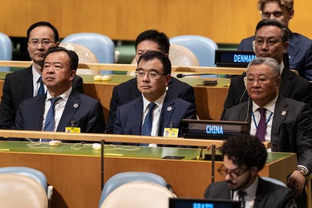 September 26, 2026, Bronx, New York, USA: Chinese delegation attends as Vice President of People s Republic of China Han Zheng speaks during General Debates on day 5 of UN General Assembly 81 at UN headquarters in New York, NY on September 26, 2026. First row: Zhao Fengtao, Vice-Chairman of the China International Development Cooperation Agency; Liu Bin, Assistant Minister of Foreign Affairs and Director-General of the Department of Eurasian Affairs; Ambassador Fu Cong. Bronx USA - ZUMAr339 20260926_znp_r339_007 Copyright: xLevxRadinx