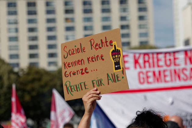 DGB Demonstration Against the Dismantling of the Welfare State September 26, 2026, Germany, Berlin: Demonstration and rally in front of the Rotes Rathaus as part of the DGB Day of Action against the dismantling of the welfare state and military buildup