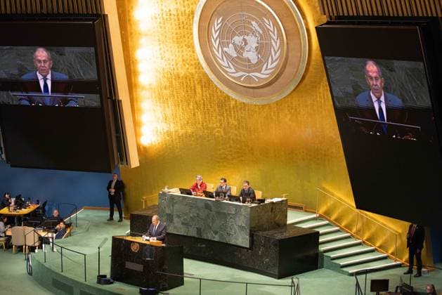 September 26, 2026, New York City, USA: Russian Foreign Minister Sergey Lavrov addresses the General Debate of the 81st session of the United Nations General Assembly at the UN Headquarters in New York City. New York City USA  - ZUMAl194 20260926_zip_l194_029 Copyright: xMarekxLadzinskix