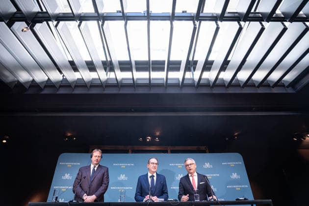 Jim O’Callaghan, Minister for the Interior of the Republic of Ireland and President of the EU Council, Alexander Dobrindt, German Federal Minister of the Interior, Magnus Brunner, EU Commissioner for Home Affairs and Migration (from left) delivering the opening remarks at the 2nd Munich Migration Meeting—a gathering of European ministers to discuss the implementa
