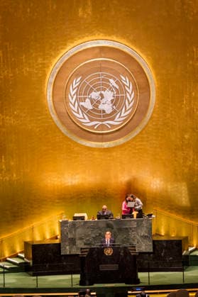 German Foreign Minister Johann Wadephul delivering his speech to the UN General Assembly in New York, September 26, 2026, at UN Headquarters. Photographed on behalf of the Federal Foreign Office, New York, New York Copyright: xDominikxButzmannx