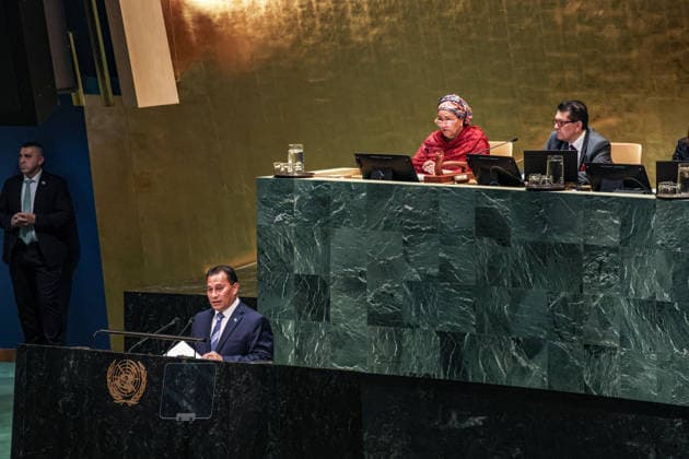 September 26, 2026, New York, New York, United States: President of the Federated States of Micronesia AREN B. PALIK addresses the General Debate of the 81st UN General Assembly, highlighting the priorities of Pacific island nations, including climate change and sea-level rise, ocean protection, sustainable development and regional security, while calling for stronger international support for Small Island Developing States. New York United States - ZUMAo116 20260926_znp_o116_007 Copyright: xBiancaxOterox