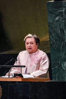 September 26, 2026, New York, New York, United States: MA. THERESA LAZARO, Secretary of Foreign Affairs of the Philippines, addresses the General Debate of the 81st UN General Assembly, highlighting maritime security, international law, ASEAN cooperation and the need for stronger Global South participation in addressing development and global security challenges. New York United States - ZUMAo116 20260926_znp_o116_045 Copyright: xBiancaxOterox