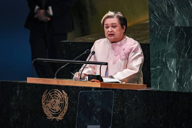 September 26, 2026, New York, New York, United States: MA. THERESA LAZARO, Secretary of Foreign Affairs of the Philippines, addresses the General Debate of the 81st UN General Assembly, highlighting maritime security, international law, ASEAN cooperation and the need for stronger Global South participation in addressing development and global security challenges. New York United States - ZUMAo116 20260926_znp_o116_043 Copyright: xBiancaxOterox
