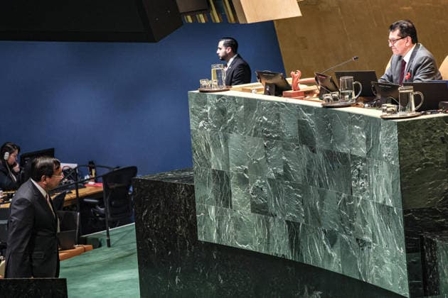 September 26, 2026, New York, New York, United States: PRAK SOKHONN, Deputy Prime Minister and Minister of Foreign Affairs and International Cooperation of Cambodia, addresses the General Debate of the 81st UN General Assembly. Cambodia is using UNGA81 to highlight regional and global security, sustainable development and multilateralism, amid continuing tensions and maritime disputes with neighbouring Thailand. New York United States - ZUMAo116 20260926_znp_o116_038 Copyright: xBiancaxOterox