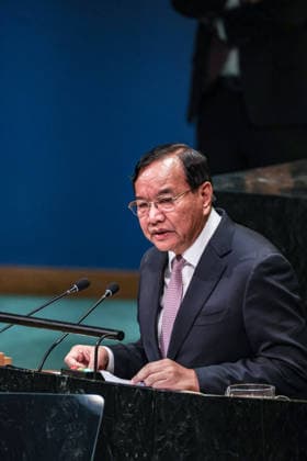 September 26, 2026, New York, New York, United States: PRAK SOKHONN, Deputy Prime Minister and Minister of Foreign Affairs and International Cooperation of Cambodia, addresses the General Debate of the 81st UN General Assembly. Cambodia is using UNGA81 to highlight regional and global security, sustainable development and multilateralism, amid continuing tensions and maritime disputes with neighbouring Thailand. New York United States - ZUMAo116 20260926_znp_o116_039 Copyright: xBiancaxOterox