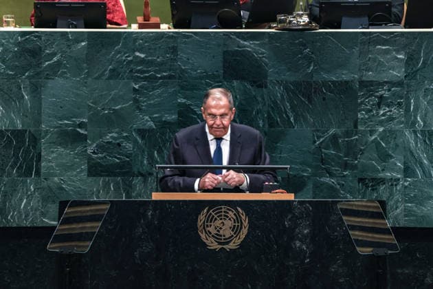 September 26, 2026, New York, New York, United States: SERGEY LAVROV, Minister of Foreign Affairs of the Russian Federation, nots to delegations and member states after addressing the General Debate of the 81st UN General Assembly, amid continuing tensions over RussiaÃ¢â‚¬â ¢s war in Ukraine, NATO and European security, relations with the United States and wider divisions over the international order. Lavrov has used UNGA81 to promote RussiaÃ¢â‚¬â ¢s vision of a multipolar world and greater representation for developing countries in global decision-making. New York United States - ZUMAo116 20260926_znp_o116_060 Copyright: xBiancaxOterox