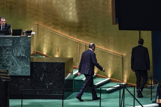 September 26, 2026, New York, New York, United States: SERGEY LAVROV, Minister of Foreign Affairs of the Russian Federation, walks off stage after addressing the General Debate of the 81st UN General Assembly, amid continuing tensions over RussiaÃ¢â‚¬â ¢s war in Ukraine, NATO and European security, relations with the United States and wider divisions over the international order. Lavrov has used UNGA81 to promote RussiaÃ¢â‚¬â ¢s vision of a multipolar world and greater representation for developing countries in global decision-making. New York United States - ZUMAo116 20260926_znp_o116_061 Copyright: xBiancaxOterox