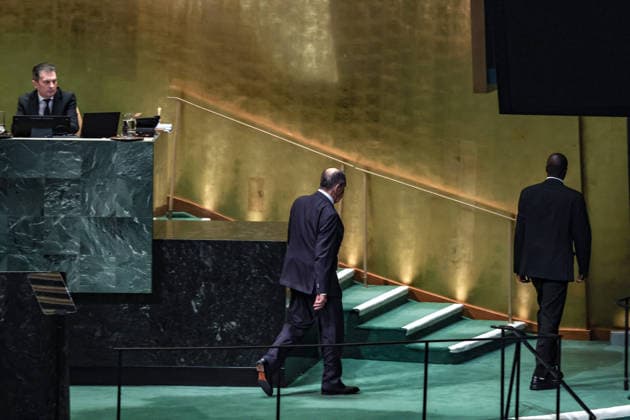 September 26, 2026, New York, New York, United States: SERGEY LAVROV, Minister of Foreign Affairs of the Russian Federation, walks off stage after addressing the General Debate of the 81st UN General Assembly, amid continuing tensions over RussiaÃ¢â‚¬â ¢s war in Ukraine, NATO and European security, relations with the United States and wider divisions over the international order. Lavrov has used UNGA81 to promote RussiaÃ¢â‚¬â ¢s vision of a multipolar world and greater representation for developing countries in global decision-making. New York United States - ZUMAo116 20260926_znp_o116_062 Copyright: xBiancaxOterox