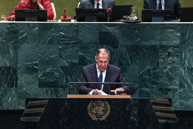 September 26, 2026, New York, New York, United States: Russian Foreign Minister SERGEY LAVROV folds his prepared remarks at the podium after addressing the General Debate of the 81st UN General Assembly. LavrovÃ¢â‚¬â ¢s appearance comes amid continuing tensions over RussiaÃ¢â‚¬â ¢s war in Ukraine, European security and relations with the United States, as Moscow continues an intensive round of diplomacy during UNGA81. New York United States - ZUMAo116 20260926_znp_o116_058 Copyright: xBiancaxOterox