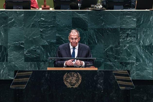 September 26, 2026, New York, New York, United States: Russian Foreign Minister SERGEY LAVROV folds his prepared remarks at the podium after addressing the General Debate of the 81st UN General Assembly. LavrovÃ¢â‚¬â ¢s appearance comes amid continuing tensions over RussiaÃ¢â‚¬â ¢s war in Ukraine, European security and relations with the United States, as Moscow continues an intensive round of diplomacy during UNGA81. New York United States - ZUMAo116 20260926_znp_o116_054 Copyright: xBiancaxOterox