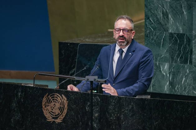 September 26, 2026, New York, New York, United States: LUCA BECCARI, Secretary of State for Foreign Affairs of San Marino, addresses the General Debate of the 81st UN General Assembly, with San Marino highlighting Palestinian statehood and the two-state solution, international law, UN reform and the need for stronger multilateral cooperation. New York United States - ZUMAo116 20260926_znp_o116_124 Copyright: xBiancaxOterox