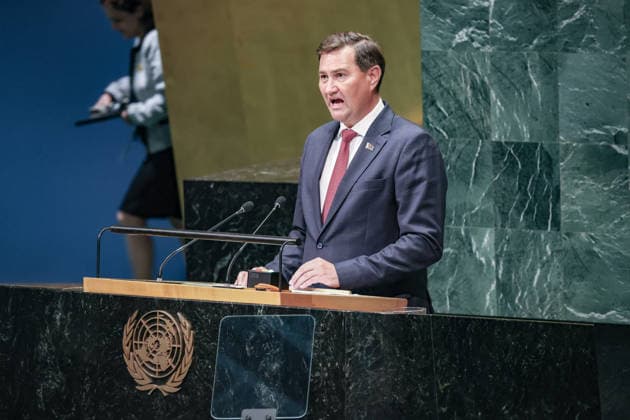 September 26, 2026, New York, New York, United States: MAXIM RYZHENKOV, Minister of Foreign Affairs of Belarus, addresses the General Debate of the 81st UN General Assembly, with Belarus highlighting opposition to unilateral sanctions, Eurasian security and its push for a more multipolar international order and greater cooperation among developing countries. New York United States - ZUMAo116 20260926_znp_o116_112 Copyright: xBiancaxOterox