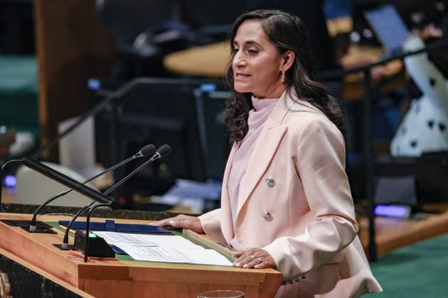 September 26, 2026, New York, New York, United States: ANITA ANAND, Minister of Foreign Affairs of Canada, addresses the General Debate of the 81st UN General Assembly. Canada has used UNGA81 to reinforce its support for Ukraine and Euro-Atlantic security, while focusing on Arctic and maritime security, Haiti and the protection of civilians in Gaza and Sudan, alongside closer coordination with Nordic and Baltic partners. New York United States - ZUMAo116 20260926_znp_o116_160 Copyright: xBiancaxOterox