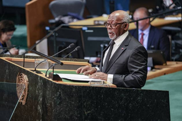 September 26, 2026, New York, New York, United States: LEJEUNE MBELLA MBELLA, Minister of External Relations of Cameroon, addresses the General Debate of the 81st UN General Assembly as the personal representative of President Paul Biya, with Cameroon focusing on African security and regional cooperation, development partnerships and strengthening its diplomatic and economic relations with international partners. New York United States - ZUMAo116 20260926_znp_o116_175 Copyright: xBiancaxOterox