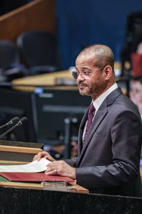 September 26, 2026, New York, New York, United States: SAYYID BADR BIN HAMAD BIN HAMOOD ALBUSAIDI, Foreign Minister of Oman, addresses the General Debate of the 81st UN General Assembly, as Oman continues diplomatic efforts to de-escalate regional tensions, maintain dialogue between opposing sides and safeguard maritime navigation and energy supplies through the Strait of Hormuz. New York United States - ZUMAo116 20260926_znp_o116_136 Copyright: xBiancaxOterox