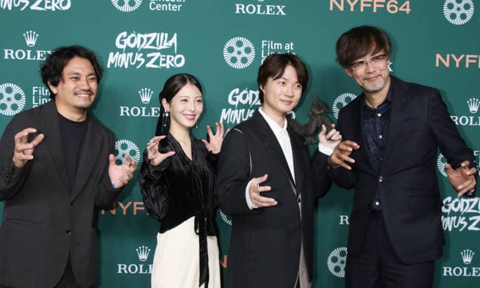 NEW YORK, NY - SEPTEMBER 26: Kazuaki Kishida, Minami Hamabe, RyÃ»nosuke Kamiki and Takashi Yamazaki at the Godzilla Minus Zero Red Carpet during the 64th New York Film Festival at Alice Tully Hall, Lincoln Center on September 26, 2026 in New York City. Copyright: xRWx