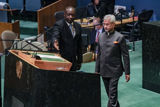 September 26, 2026, New York, New York, United States: SUBRAHMANYAM JAISHANKAR, Minister of External Affairs of India, addresses the General Debate of the 81st UN General Assembly, highlighting the impact of global conflicts on developing countries, tensions in the Gulf and threats to commercial shipping and seafarers, while calling for de-escalation and reform of the international system. New York United States - ZUMAo116 20260926_znp_o116_096 Copyright: xBiancaxOterox