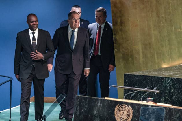 September 26, 2026, New York, New York, United States: SERGEY LAVROV, Minister of Foreign Affairs of the Russian Federation, enters stage before addressing the General Debate of the 81st UN General Assembly, amid continuing tensions over RussiaÃ¢â‚¬â ¢s war in Ukraine, NATO and European security, relations with the United States and wider divisions over the international order. Lavrov has used UNGA81 to promote RussiaÃ¢â‚¬â ¢s vision of a multipolar world and greater representation for developing countries in global decision-making. New York United States - ZUMAo116 20260926_znp_o116_050 Copyright: xBiancaxOterox