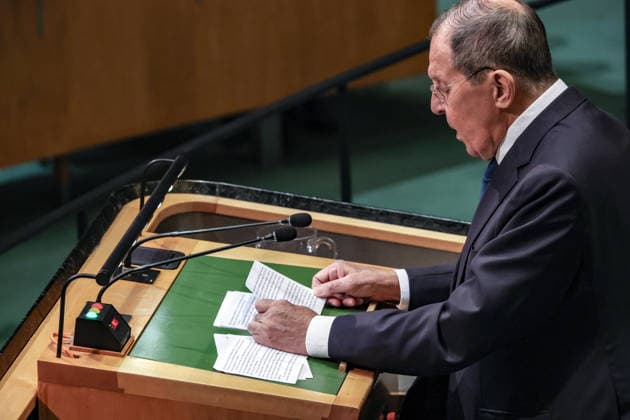 September 26, 2026, New York, New York, United States: SERGEY LAVROV, Minister of Foreign Affairs of the Russian Federation, reads from his notes as he addresses the General Debate of the 81st UN General Assembly, amid continuing tensions over RussiaÃ¢â‚¬â ¢s war in Ukraine, NATO and European security, relations with the United States and wider divisions over the international order. Lavrov has used UNGA81 to promote RussiaÃ¢â‚¬â ¢s vision of a multipolar world and greater representation for developing countries in global decision-making. New York United States - ZUMAo116 20260926_znp_o116_051 Copyright: xBiancaxOterox