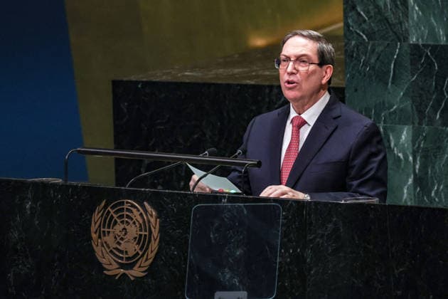September 26, 2026, New York, New York, United States: BRUNO EDUARDO RODRIGUEZ PARRILLA, Minister of Foreign Affairs of Cuba, addresses the General Debate of the 81st UN General Assembly, denouncing intensified US economic and energy pressure on Cuba and defending Cuban sovereignty, days after the Cuban delegation walked out during US President Donald TrumpÃ¢â‚¬â ¢s address to the Assembly. New York United States - ZUMAo116 20260926_znp_o116_048 Copyright: xBiancaxOterox