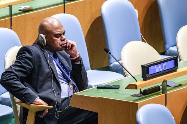 September 26, 2026, New York, New York, United States: VanuatuÃ¢â‚¬â ¢s Permanent Representative to the UN ODO TEVI sits alone at his delegationÃ¢â‚¬â ¢s desk in the General Assembly Hall during the General Debate of the 81st UN General Assembly. New York United States - ZUMAo116 20260926_znp_o116_021 Copyright: xBiancaxOterox