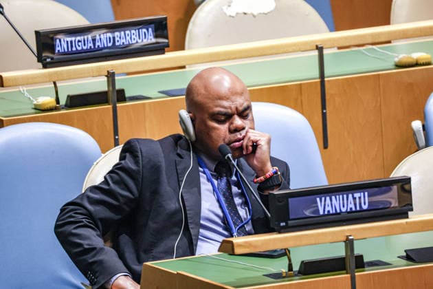 September 26, 2026, New York, New York, United States: VanuatuÃ¢â‚¬â ¢s Permanent Representative to the UN ODO TEVI sits alone at his delegationÃ¢â‚¬â ¢s desk in the General Assembly Hall during the General Debate of the 81st UN General Assembly. New York United States - ZUMAo116 20260926_znp_o116_023 Copyright: xBiancaxOterox