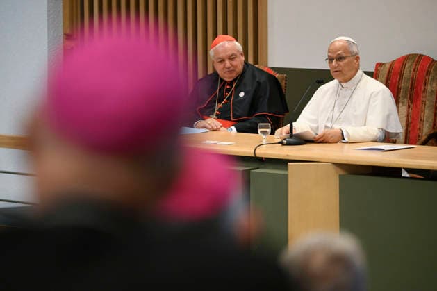 POPE LEO XIV MEETS BISHOPS OF FRANCE IN LOURDES France, Lourdes, Vatican, 2026 9 27 Pope Leo XIV meets with the Bishops of the French Bishops Conference at the Sainte-Bernadette hemicycle of the Sanctuary of Our Lady of Lourdes. EDITORIAL USE ONLY - NO BOOKS Copyright: xVATICANxMEDIA xCatholicxPressxPhotox