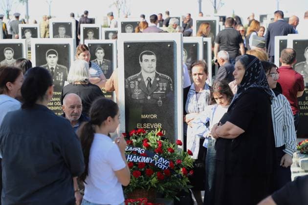 Commemoration ceremony in Baku on the sixth anniversary of the Second Karabakh War BAKU, AZERBAIJAN - SEPTEMBER 27: People attend commemoration ceremony for the Azerbaijani soldiers who lost their lives in 2nd Karabakh War, during the 6th anniversary of the Karabakh Victory Day at the Military Martyrs’ Cemetery in Baku, Azerbaijan on September 27, 2026. Resul Rehimov Anadolu Baku Azerbaijan. Editorial use only. Please get in touch for any other usage.  Copyright: x2026xAnadoluxResulxRehimovx