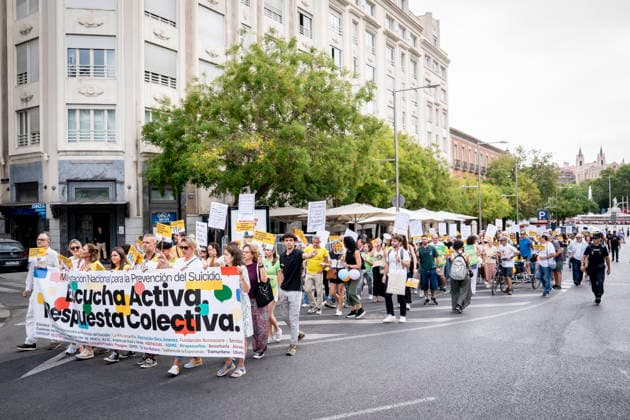 Suicide Prevention Rally in Madrid: A large crowd gathered for the National Suicide Prevention Rally on September 27, 2026, in Madrid, Spain. The event was organized under the slogan Active Listening, Collective Response, coinciding with Suicide Awareness Month. September 27, 2026, on foot in Madrid, Madrid, Spain  Copyright: xA.xPÃ rezxMecax 7803970