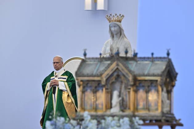 POPE LEO XIV CELEBRATES HOLY MASS AT THE PRAIRIE IN LOURDES France, Lourdes, Vatican, 2026 9 27 Holy Mass celebrated by Pope Leo XIV at the Prairie of the Sanctuary of Our Lady of Lourdes during his apostolic journey to France.. EDITORIAL USE ONLY - NO BOOKS Copyright: xALESSIAxGIULIANI xCatholicxPressxPhotox