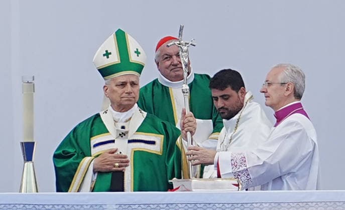 NEWS le Pape Leon XIV au Scanctuaire de Lourdes- - 27 09 2026 LOURDES, FRANCE SEPTEMBER 27: Pope Leo XIV during Mass at the Sanctuary of Lourdes. This trip marks the first visit by a pope to this European country since that of Benedict XVI in 2008.in Lourdes Photo: Laurent Lairys. LourdesFrance  Copyright: xLaurentxLairysx