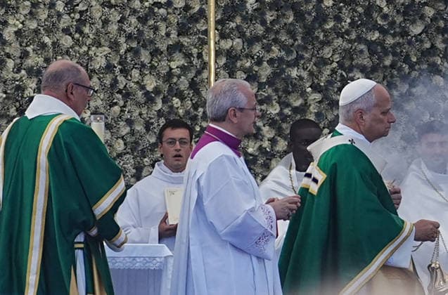 NEWS le Pape Leon XIV au Scanctuaire de Lourdes- - 27 09 2026 LOURDES, FRANCE SEPTEMBER 27: Pope Leo XIV during Mass at the Sanctuary of Lourdes. This trip marks the first visit by a pope to this European country since that of Benedict XVI in 2008.in Lourdes Photo: Laurent Lairys. LourdesFrance  Copyright: xLaurentxLairysx