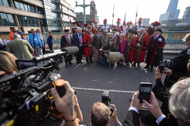 Woolmens Sheep Drive and Livery Fair 2026 on Southwark Bridge, London, UK 27 September 2026 Gloria Hunniford OBE leads the Woolmens Sheep Drive across Southwark Bridge, London, UK, on 27 September 2026. The broadcaster, who became a Freeman of the City of London earlier this year, led the annual drive to mark 80 years in entertainment, joined by Master Woolman David Hopkins, Lady Mayor Dame Susan Langley and Sheriffs of the City of London in aid of the Woolmen s Charity and the Lord Mayor s Appeal., Credit:PETE SPELLER Avalon Copyright: xPETExSPELLERx xAvalonx 1138620782