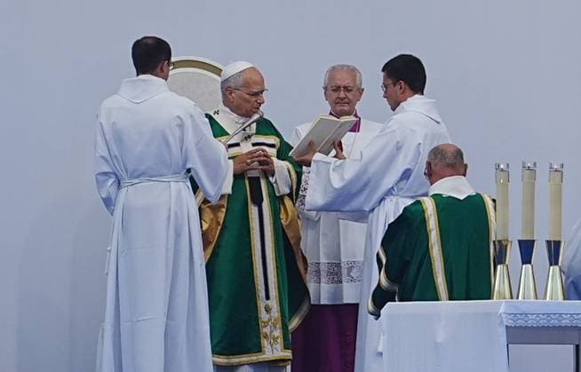 NEWS: Pope Leo XIV at the Sanctuary of Lourdes, September 27, 2026, Laurent Lairys, MAXPPP, LOURDES, FRANCE — SEPTEMBER 27 Pope Leo XIV during Mass at the Sanctuary of Lourdes This trip marks the first visit by a pope to this European country since Benedict XVI’s visit to Lourdes in 2008 Photo by Laurent Lairys Lourdes, France  Copyright: xMAXPPPxLaurentxLairysx LLR202609275180 LLR202609275180