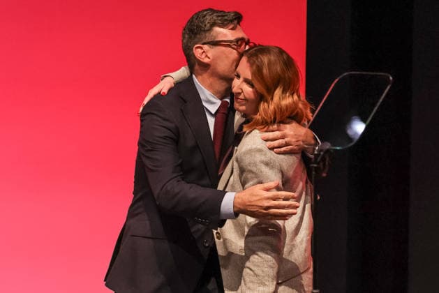 Labour Party Annual Conference 2026 Prime Minister of the United Kingdom Andy Burnham embraces First Secretary of State, Chancellor of the Duchy of Lancaster and Minister for the Cabinet Office Louise Haigh MP after her speach during the Labour Party Annual Conference 2026 at Convention Centre, Liverpool, United Kingdom on 27 September 2026 (Photo by Mark Cosgrove News Images) Liverpool Convention Centre Merseyside United Kingdom Copyright: xMarkxCosgrove NewsxImagesx