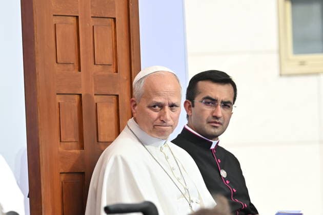 POPE LEO XIV MEETS STAFF AND GUESTS OF ACCUEIL NOTRE-DAME IN LOURDES France, Lourdes, Vatican, 2026 9 27 Pope Leo XIV meets with staff and guests of the Accueil Notre-Dame at the Sanctuary of Our Lady of Lourdes. EDITORIAL USE ONLY - NO BOOKS Copyright: xALESSIAxGIULIANI xCatholicxPressxPhotox