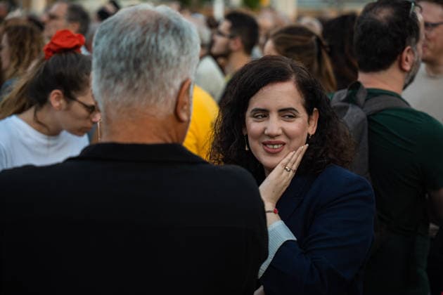 September 27, 2026, Tel Aviv, Tel Aviv, Israel: MK NAAMA LAZIMI of the Democrats talks to supporters at a Sukka, a tent for the holiday of Sukkot, built by families of former hostages In Hostages Square to commemorate 3 years since October 7th Tel Aviv Israel - ZUMAg280 20260927_znp_g280_004 Copyright: xYoavxGinsburgx