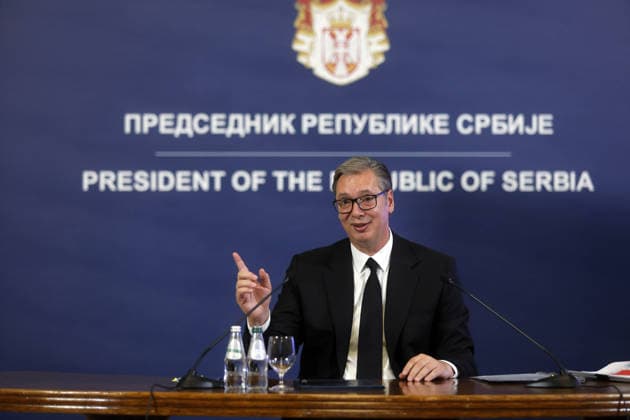 (260927) -- BELGRADE, Sept. 27, 2026 -- Serbian president Aleksandar Vucic speaks during a press conference in Belgrade, Serbia, Sept. 27, 2026. Aleksandar Vucic signed and submitted his resignation on Sunday, stepping down as president. (Photo by Xinhua) SERBIA-BELGRADE-VUCIC-RESIGNATION PredragxMilosavljevic 